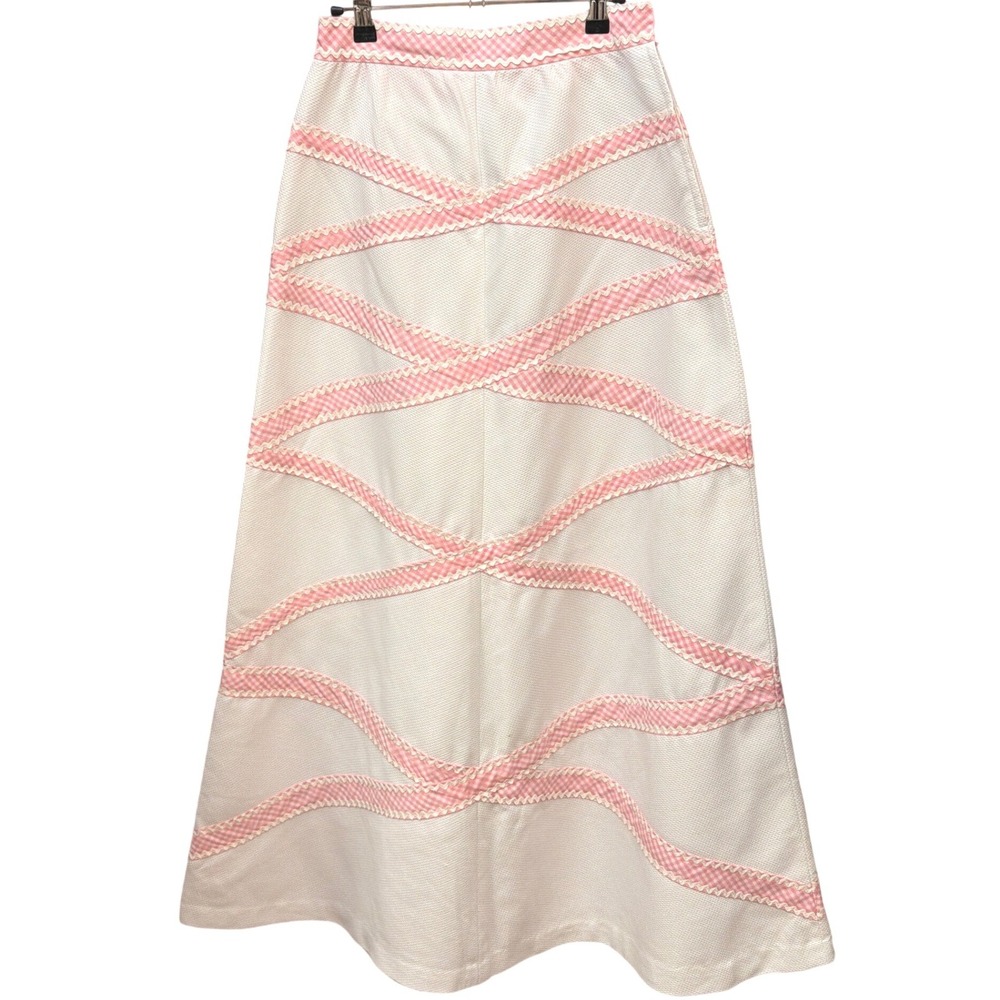 Vintage Coquette Maxi Skirt Cottagecore Picnic Retro Rickrack Gingham Picnic